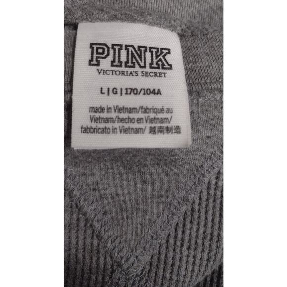 Victoria's Secret PINK Waffle Tee Top Thermal Grey/White Large L - Picture 9 of 11